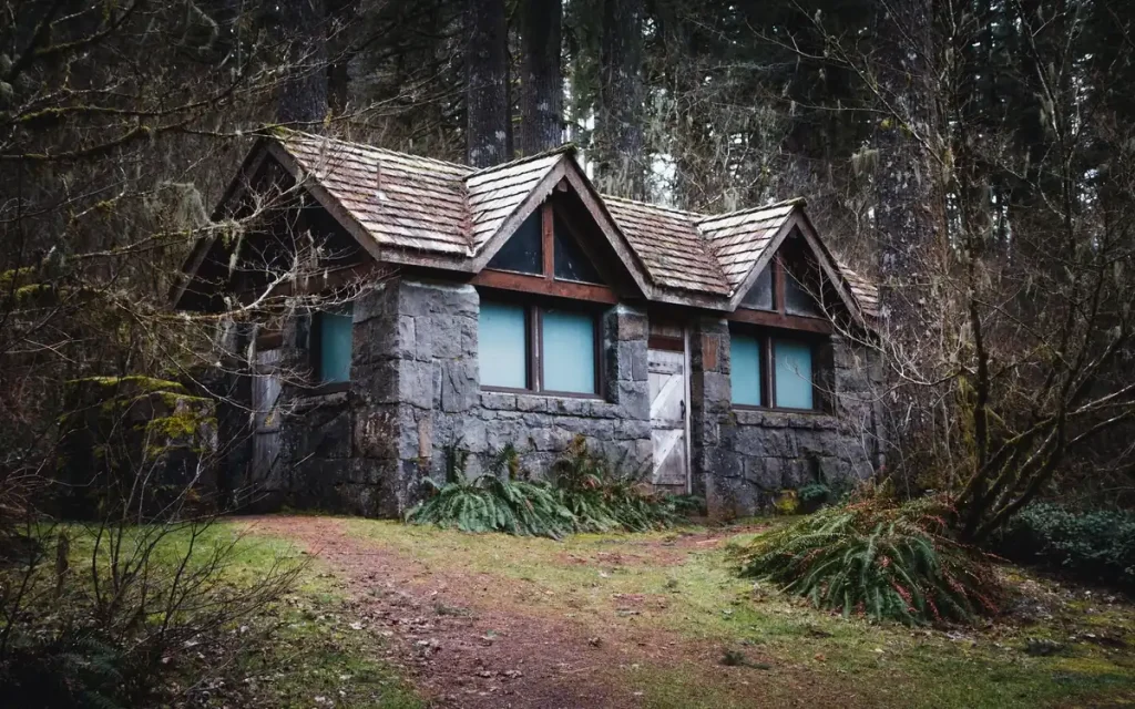 Stone cottage in a forest clearing near Woodinville